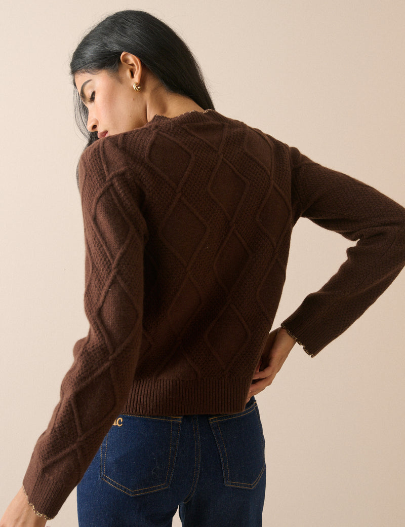 Brown Celestial Embroidered Knitted Cardigan