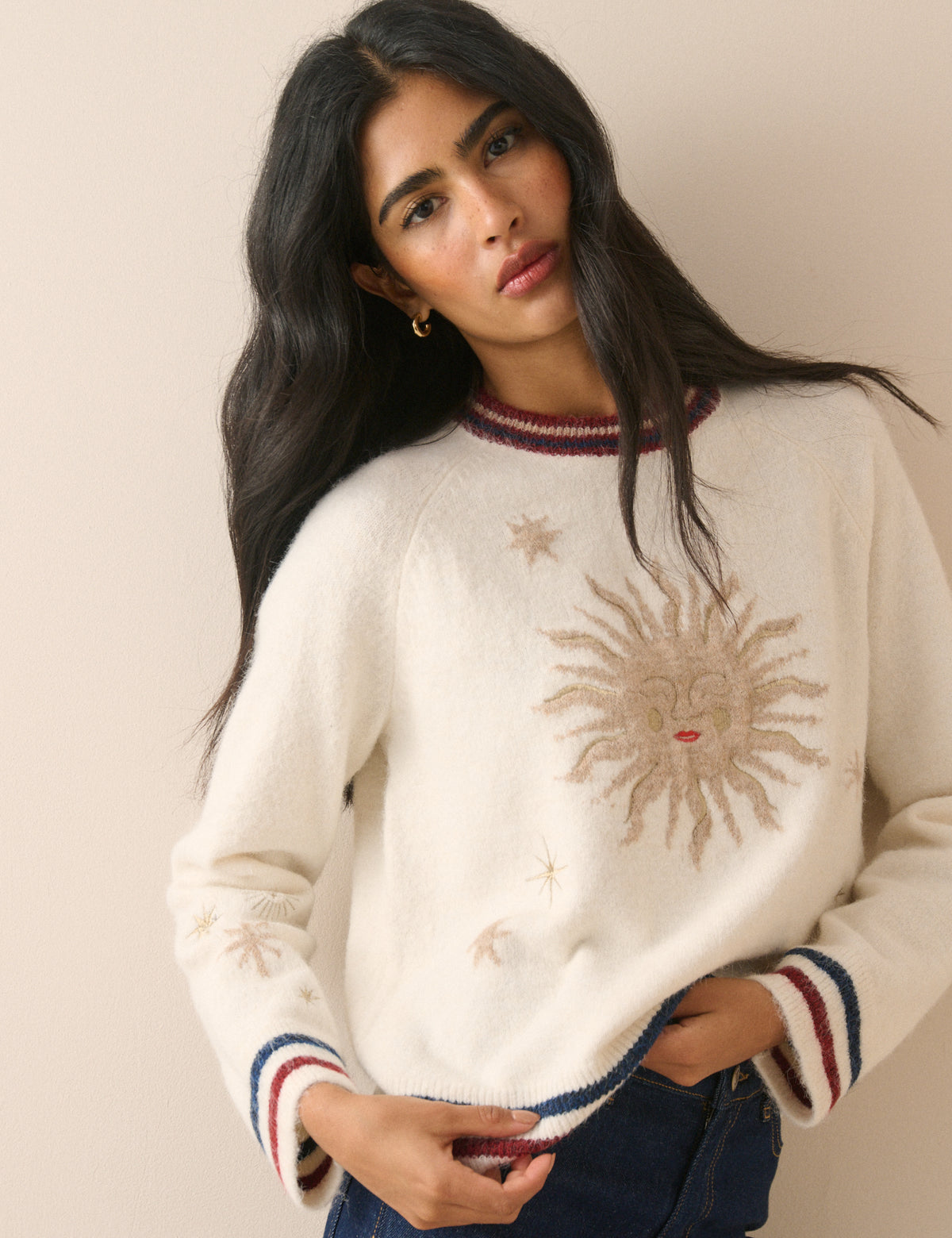 Cream Celestial Embroidered Knitted Jumper