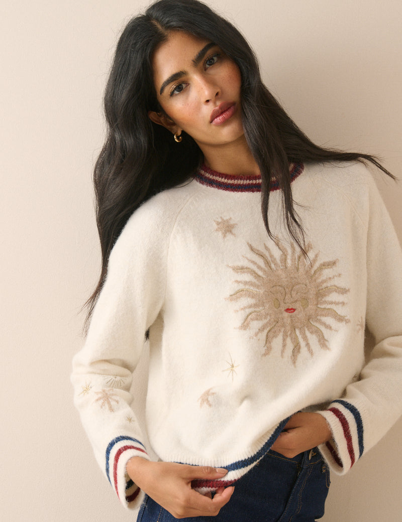 Cream Celestial Embroidered Knitted Jumper