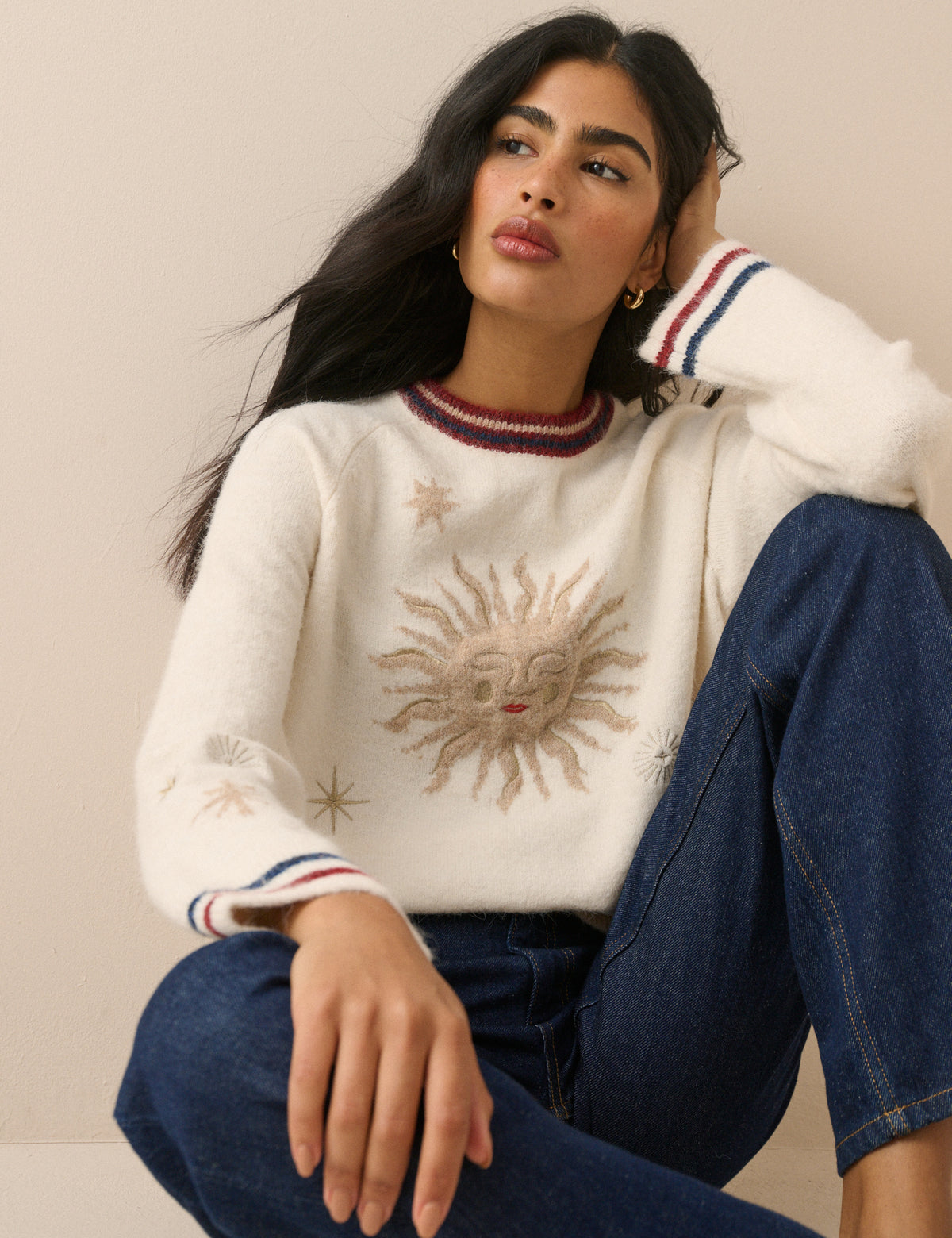 Cream Celestial Embroidered Knitted Jumper