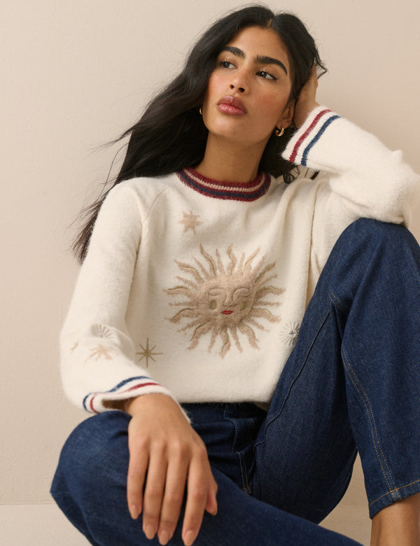 Cream Celestial Embroidered Knitted Jumper