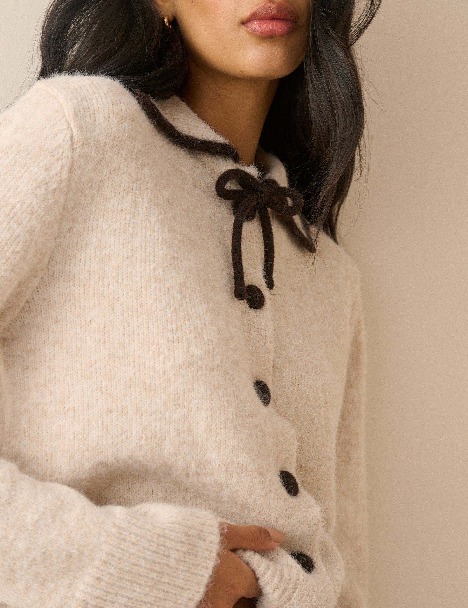 Cream Contrast Collar Cardigan