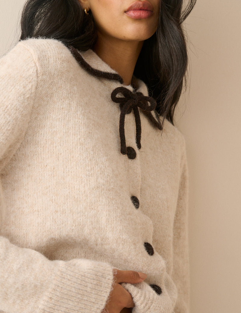 Cream Contrast Collar Cardigan