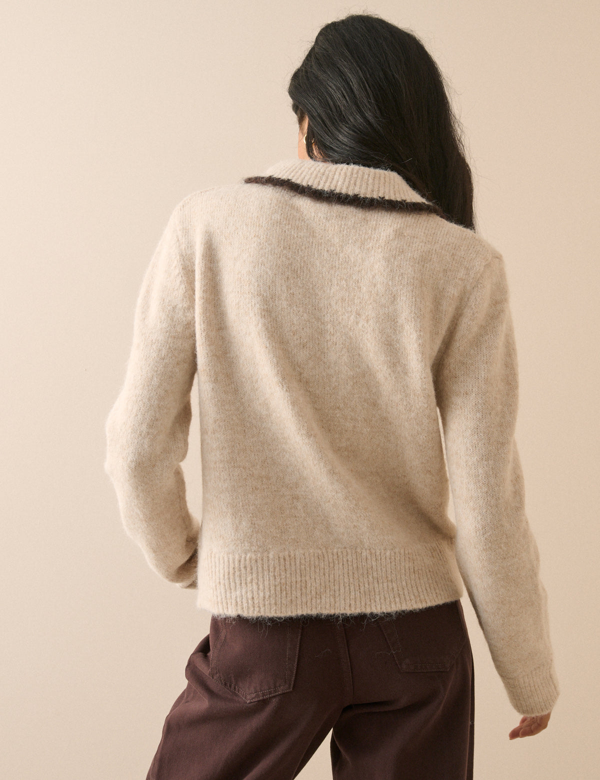 Cream Contrast Collar Cardigan