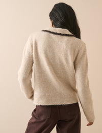Cream Contrast Collar Cardigan