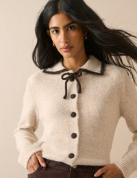 Cream Contrast Collar Cardigan
