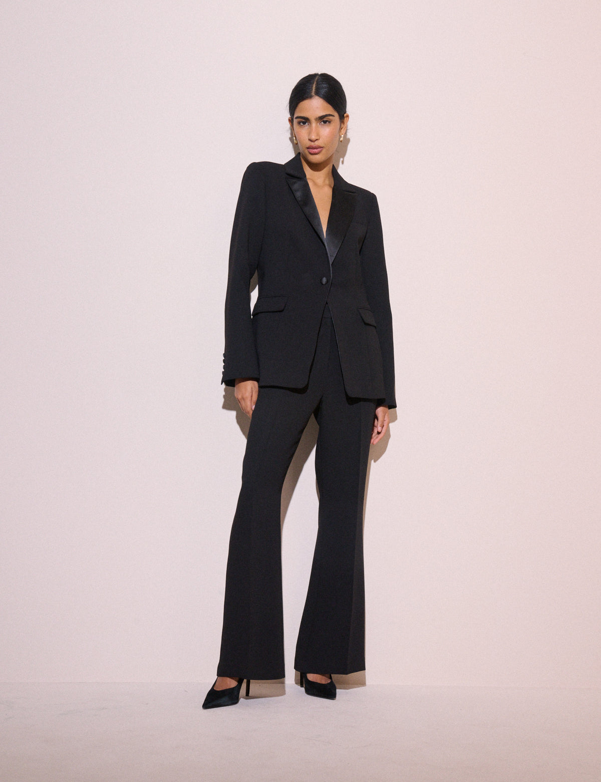 Black Satin Lapel Tuxedo Blazer