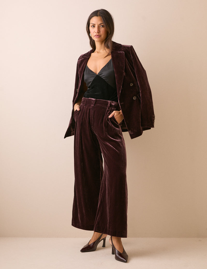 Brown Velvet Wide Leg Trouser