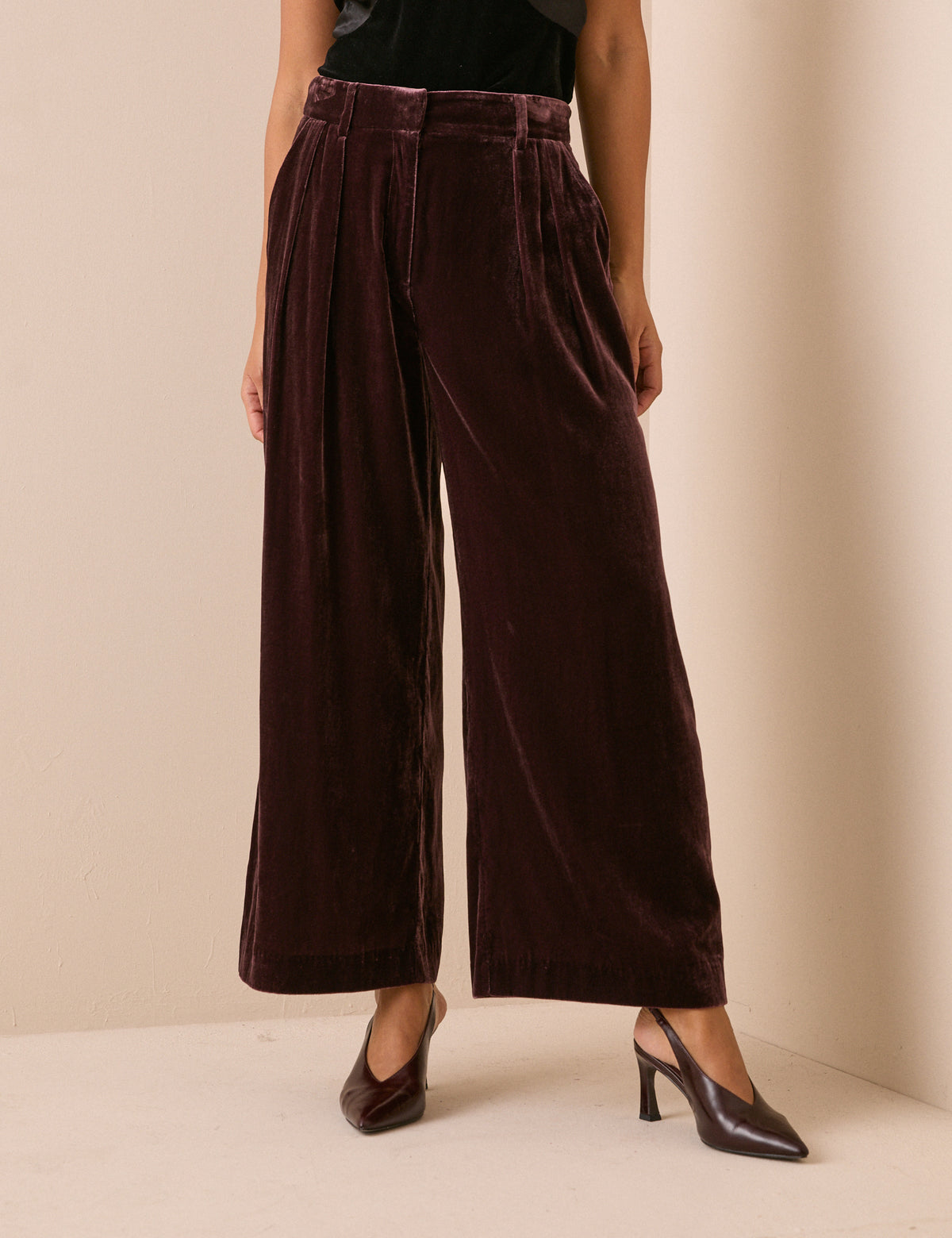 Brown Velvet Wide Leg Trouser