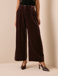 Brown Velvet Wide Leg Trouser