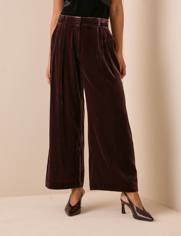 Brown Velvet Wide Leg Trouser