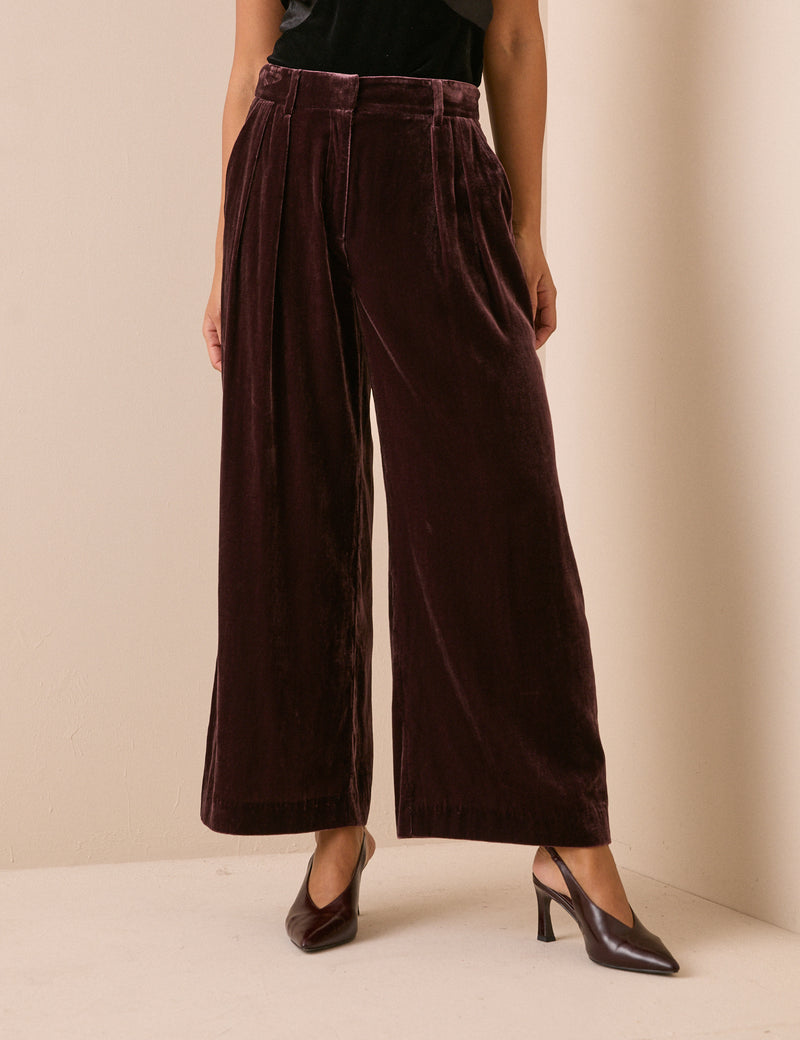 Brown Velvet Wide Leg Trouser