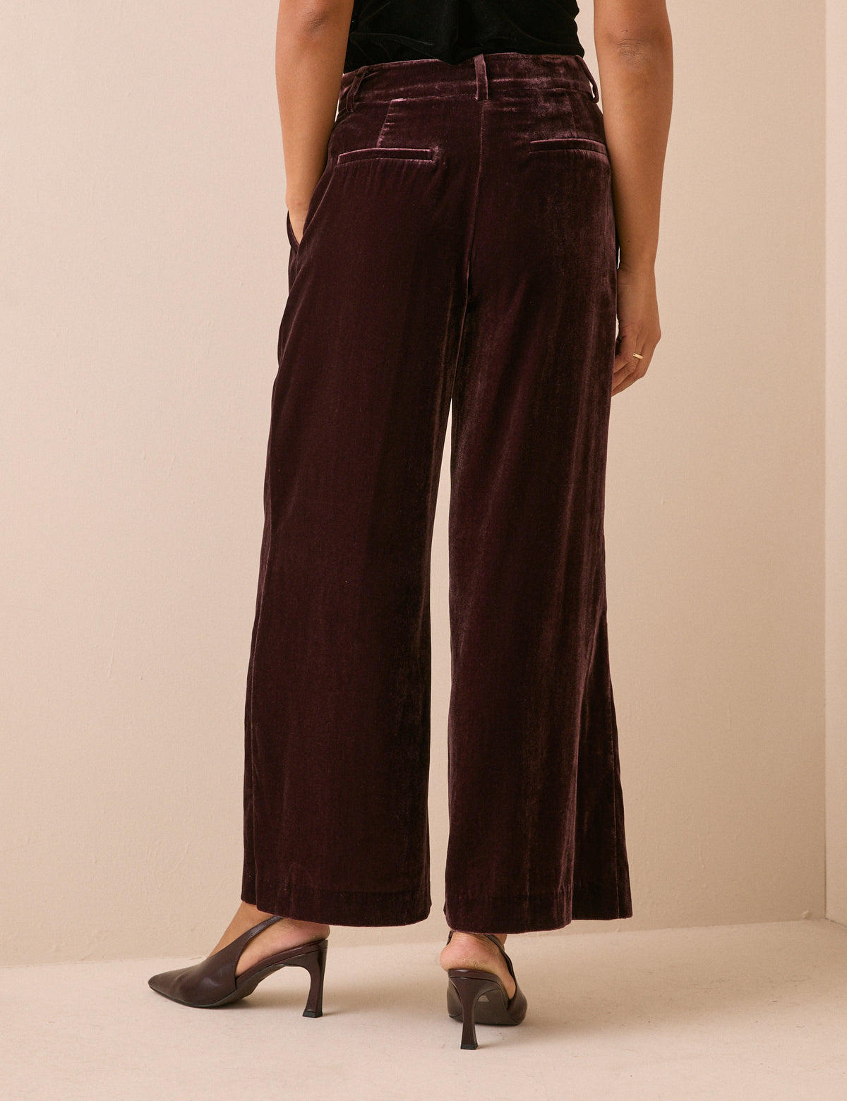 Brown Velvet Wide Leg Trouser