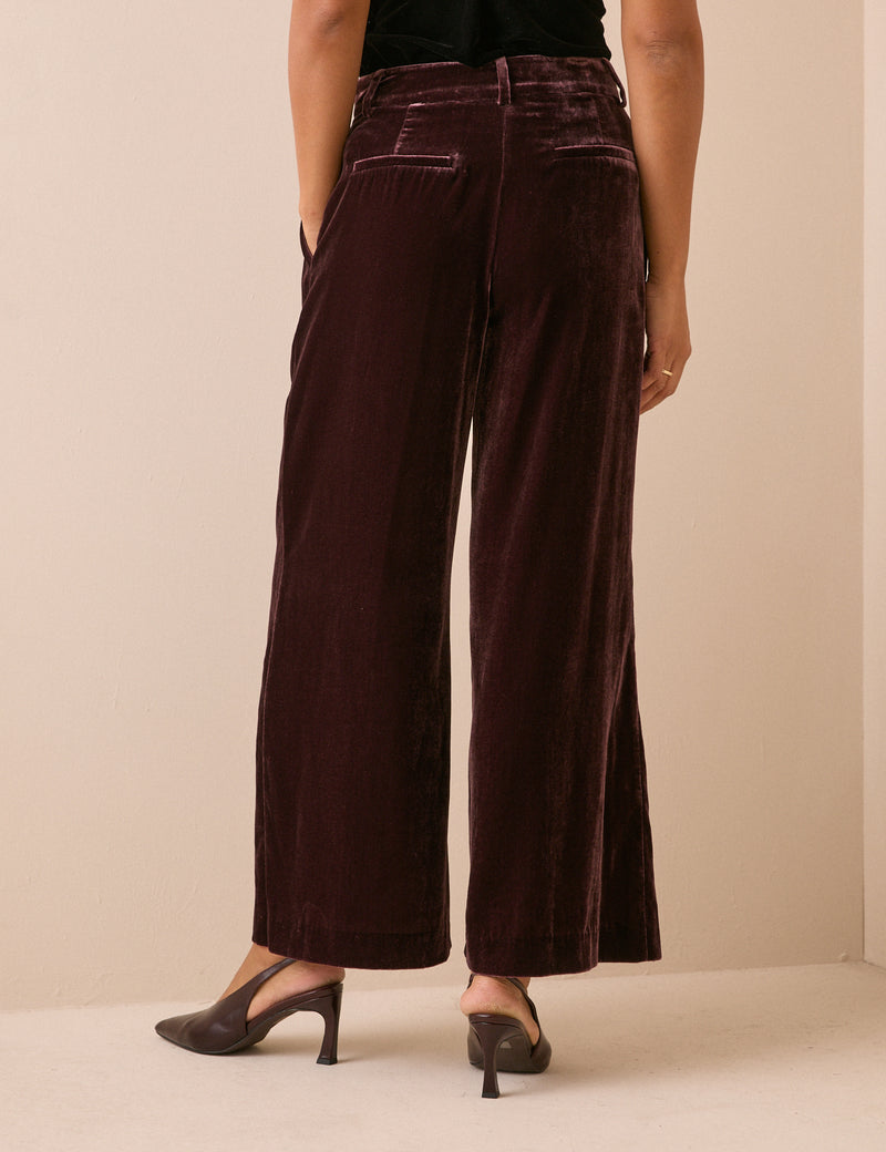 Brown Velvet Wide Leg Trouser