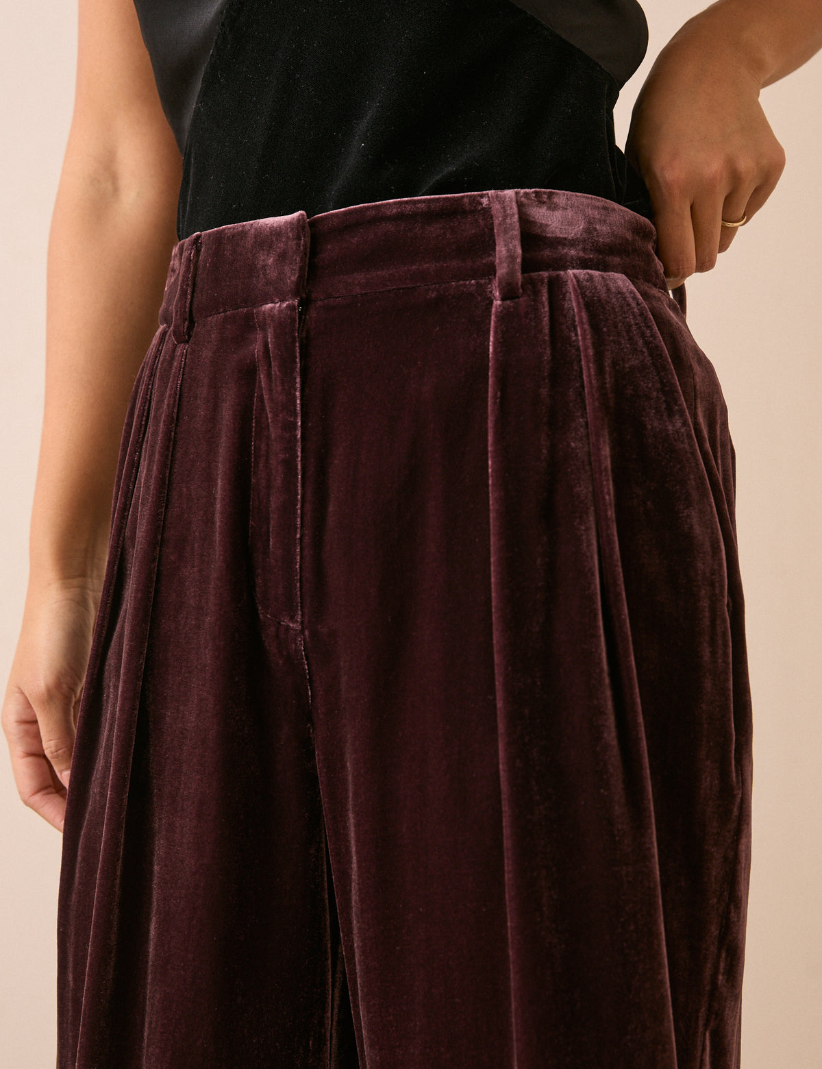 Brown Velvet Wide Leg Trouser