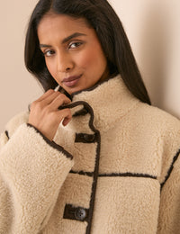 Cream Funnel Neck Longline Shearling Coat
