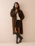 Brown Longline Funnel Neck Faux Shearling Coat