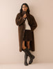 Brown Longline Funnel Neck Faux Shearling Coat