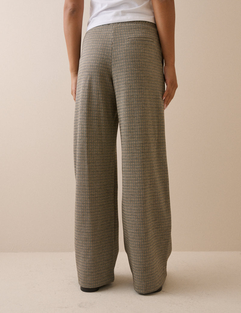 Grey Houndstooth Wide Leg Trouser