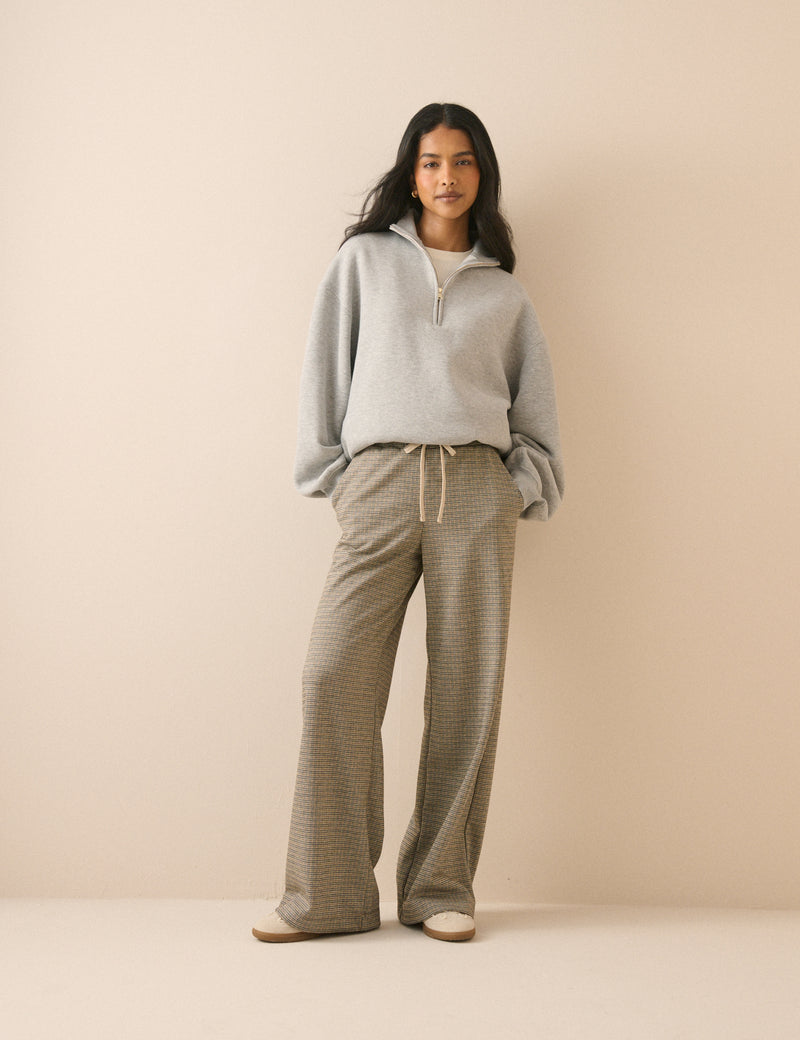 Grey Houndstooth Wide Leg Trouser