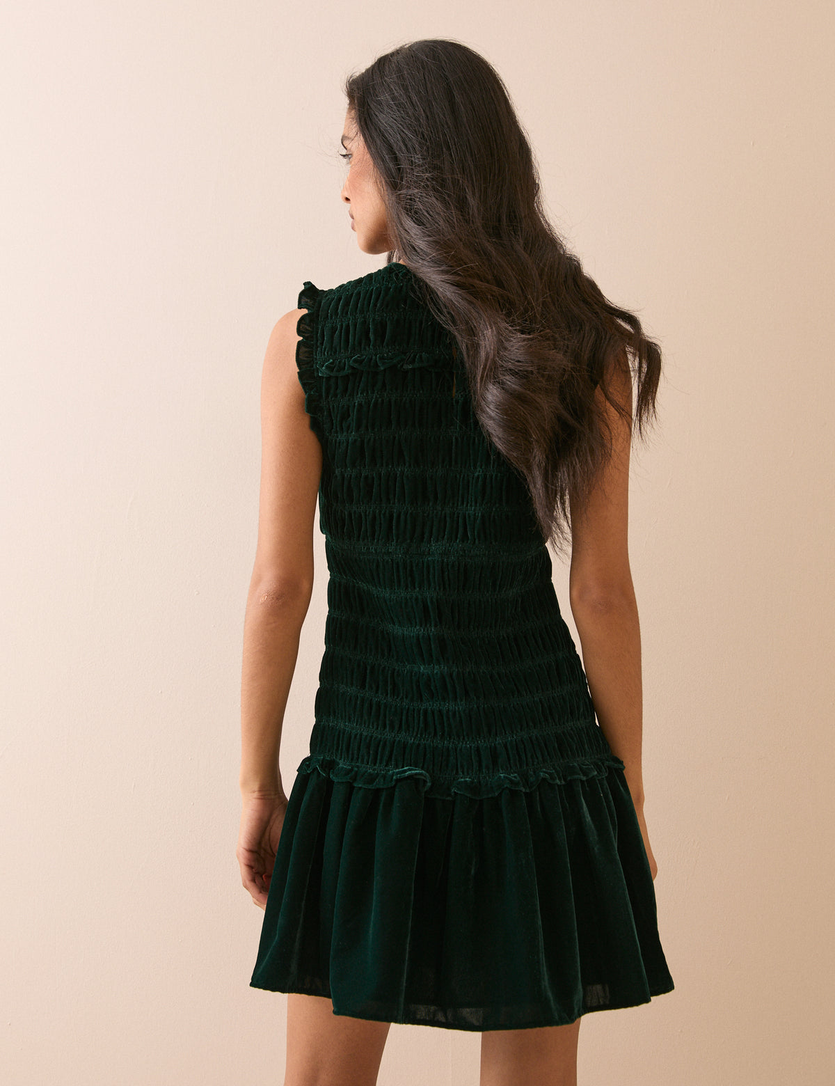 Green Drop Waist Velvet Rana Mini Dress