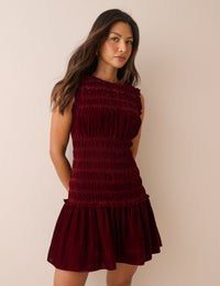 Burgundy Drop Waist Velvet Rana Mini Dress