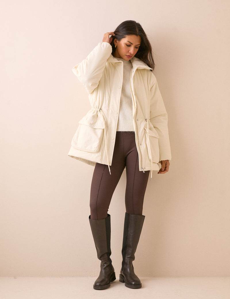 Cream Funnel Neck Puffer Jacket