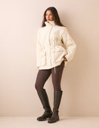 Cream Funnel Neck Puffer Jacket