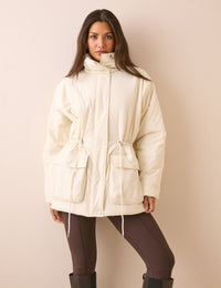 Cream Funnel Neck Puffer Jacket