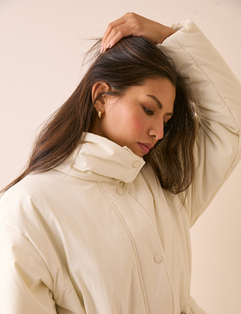 Cream Funnel Neck Puffer Jacket