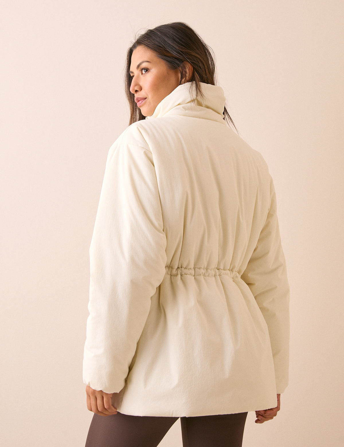 Cream Funnel Neck Puffer Jacket