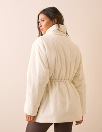 Cream Funnel Neck Puffer Jacket