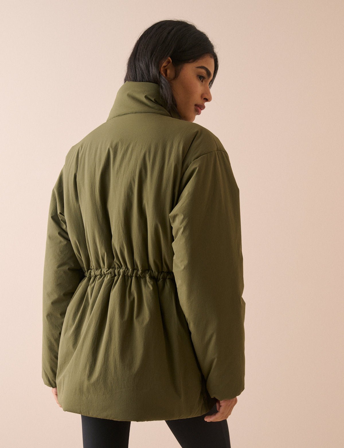 Khaki Funnel Neck Puffer Jacket