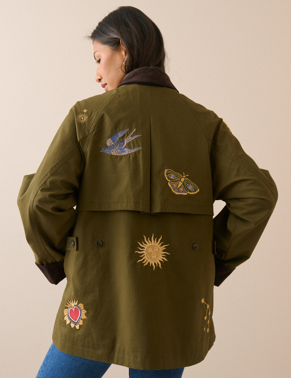 Khaki Celestial Embroidered Barn Jacket