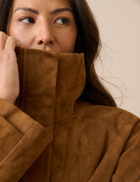 Tan Suede Funnel Neck Langham Jacket