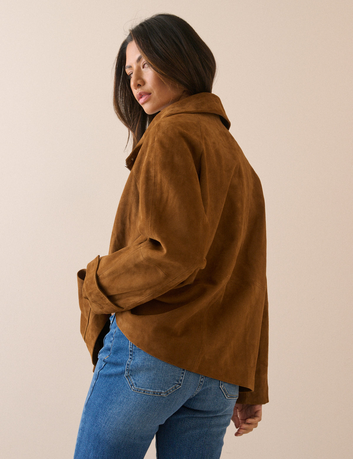Tan Suede Funnel Neck Langham Jacket