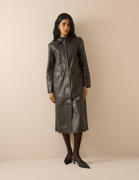 Dark Brown Croc-Embossed Leather Coat