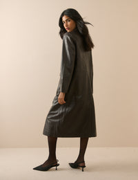 Dark Brown Croc-Embossed Leather Coat