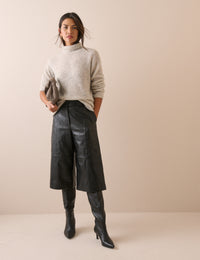 Black Leather High Waisted Cullottes