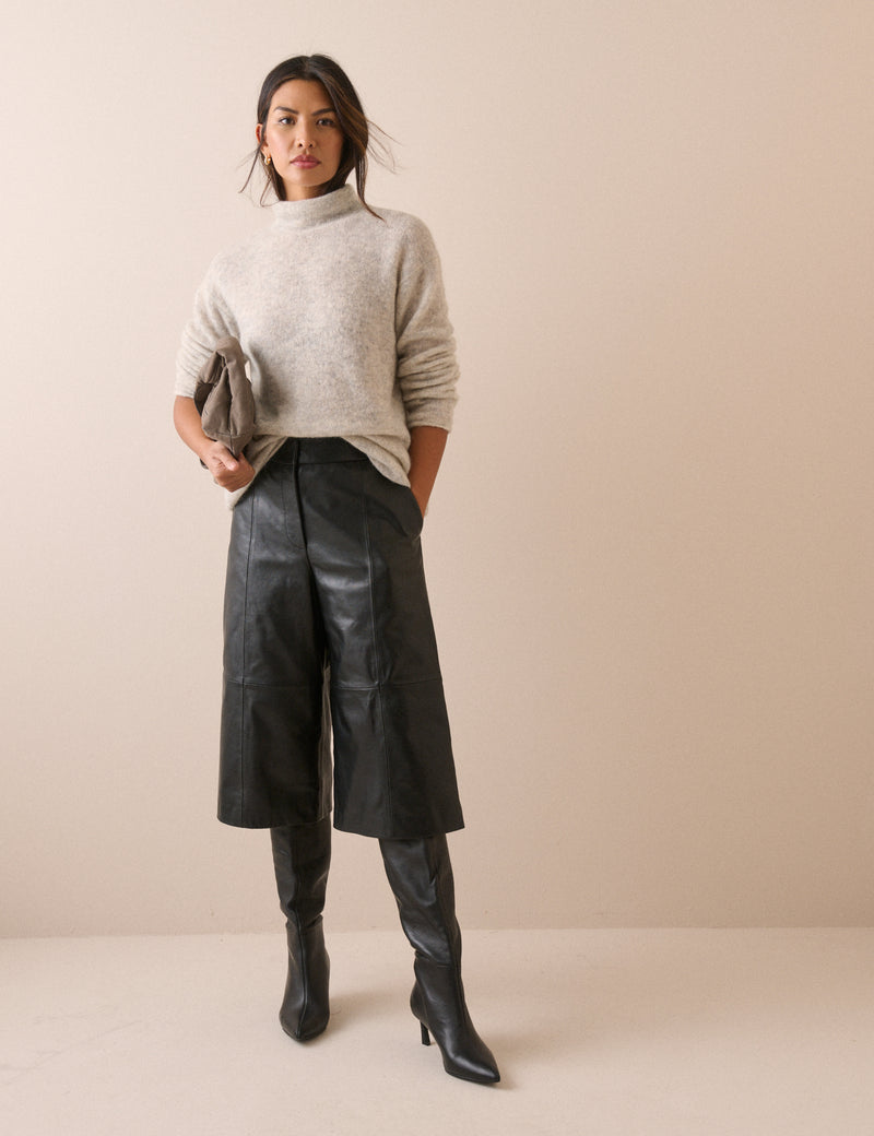 Black Leather High Waisted Cullottes