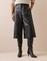 Black Leather High Waisted Cullottes