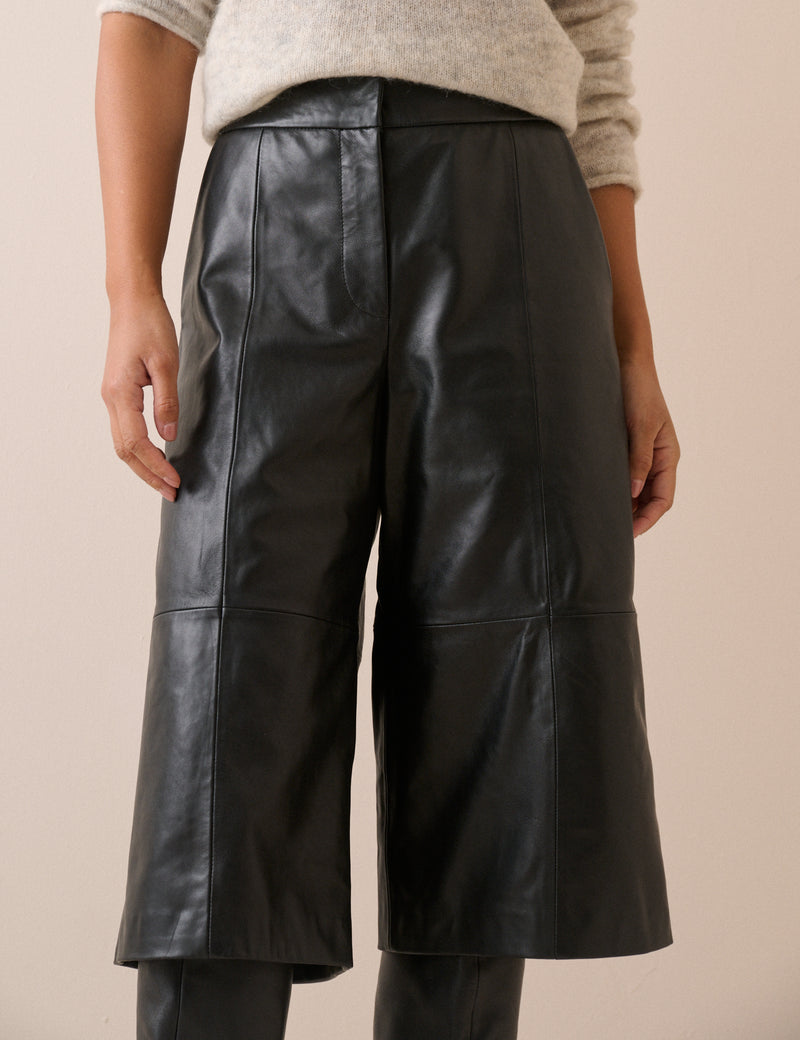 Black Leather High Waisted Cullottes