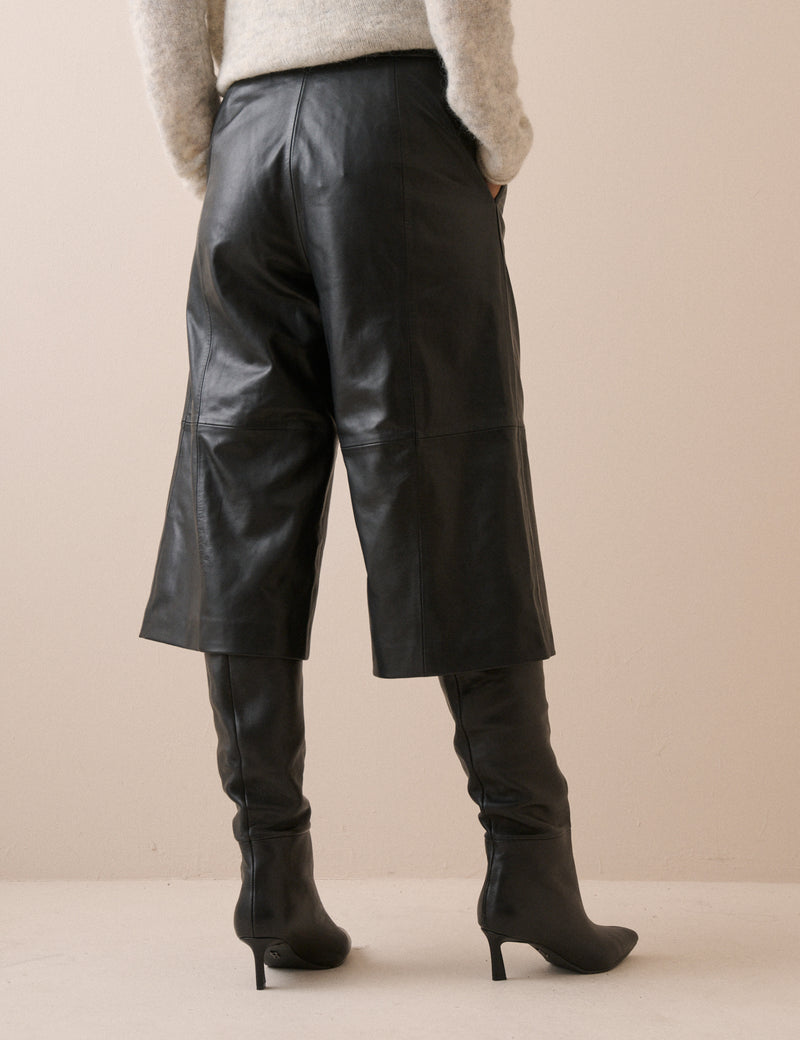 Black Leather High Waisted Cullottes