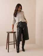 Black Leather High Waisted Cullottes