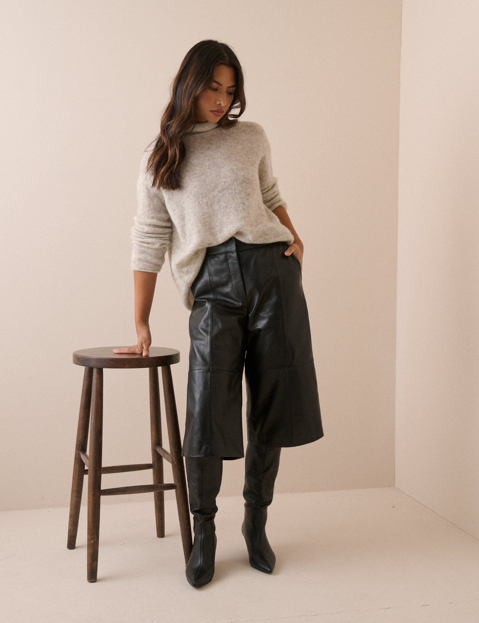 Black Leather High Waisted Cullottes