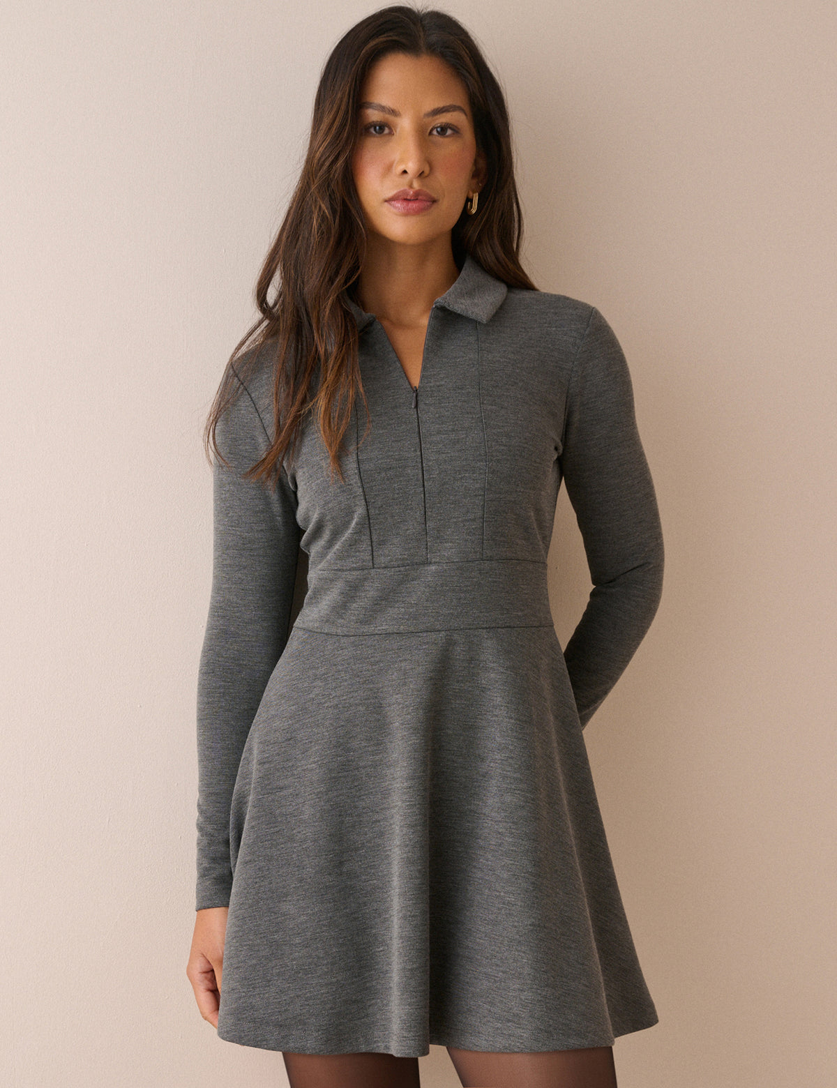 Grey Zip Neck Corey Mini Dress