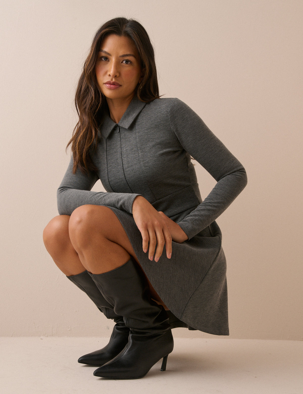 Grey Zip Neck Corey Mini Dress