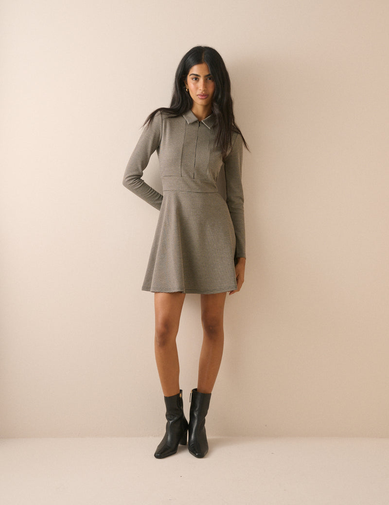 Grey Houndstooth Jersey Corey Mini Dress