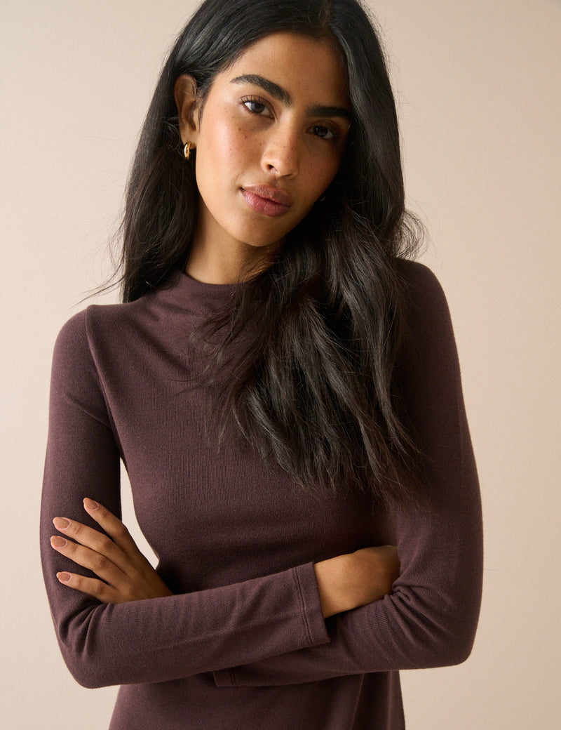 Brown High Neck Bailey Mini Dress