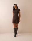 Brown High Neck Jersey Eloise Mini Dress